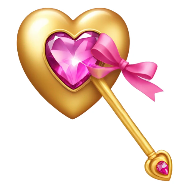 gold heart with pink gemstone and ribbon magic wand  sticker