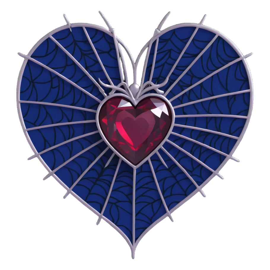 gothic heart, midnight blue crystal, silver spiderweb, black lace trim, mysterious and rich sticker