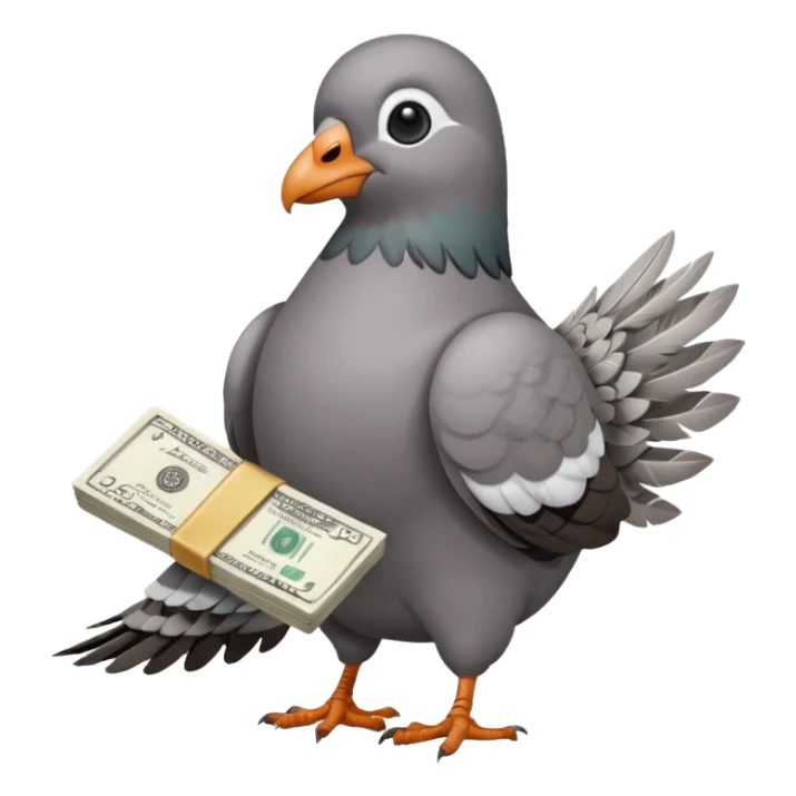 Pigeon with lots of money sticker