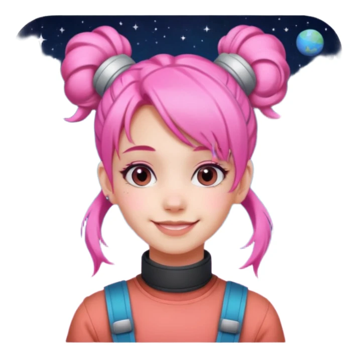 smiling girl with pink hair with space buns  sticker