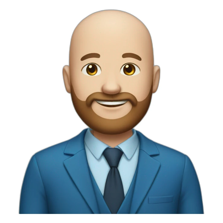 blue-eyed fat smiling bald man with a long brown beard in a blue suit sticker
