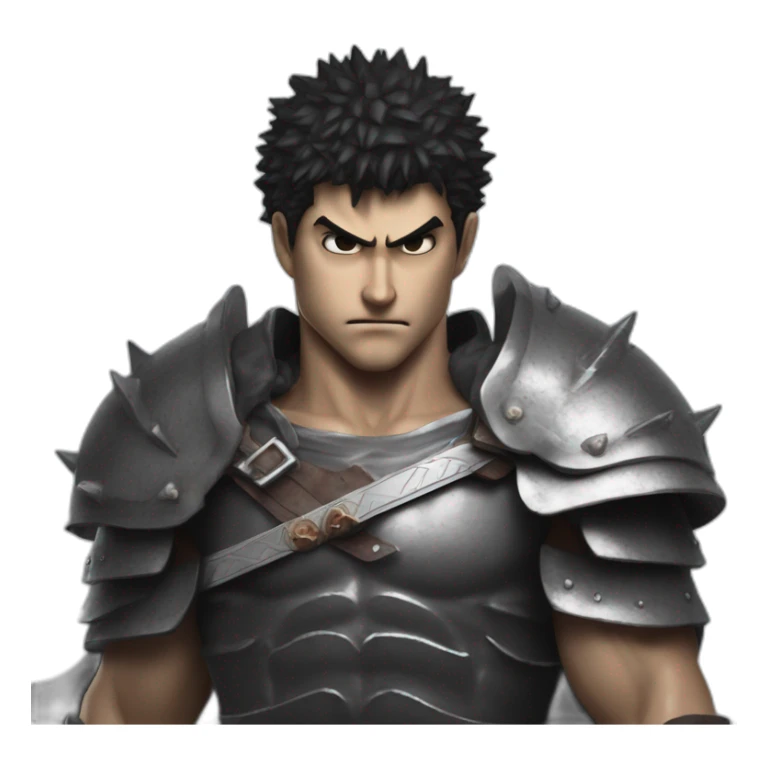 angry berserk guts carrying a huge sword on his shoulder framed on his bust sticker