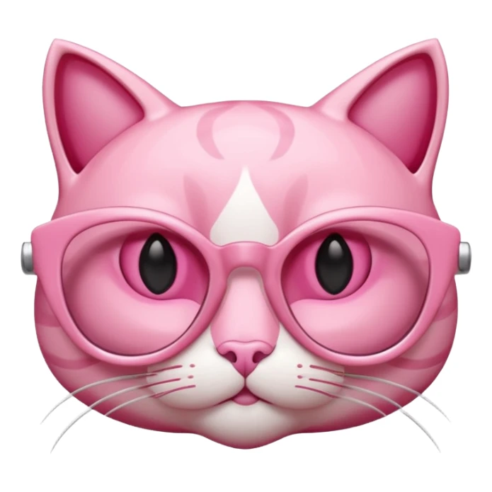 A 3D cartoon rose-pink cat-eye shaped spectacle, glossy curved frame, soft reflections, isolated on plain background. only glasses. sticker