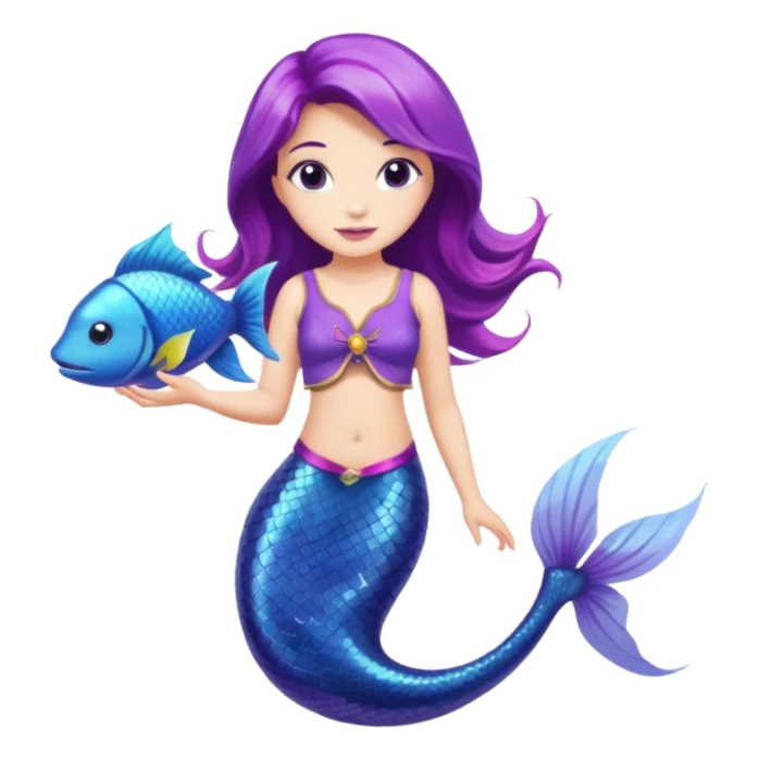 Purple tail mermaid with fish pet sticker