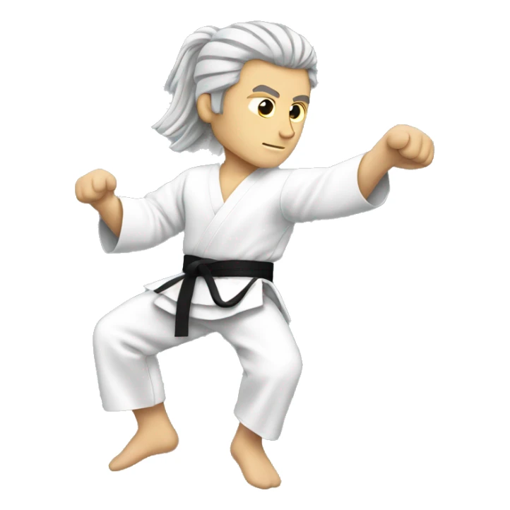 karate kick white man long black hair sticker