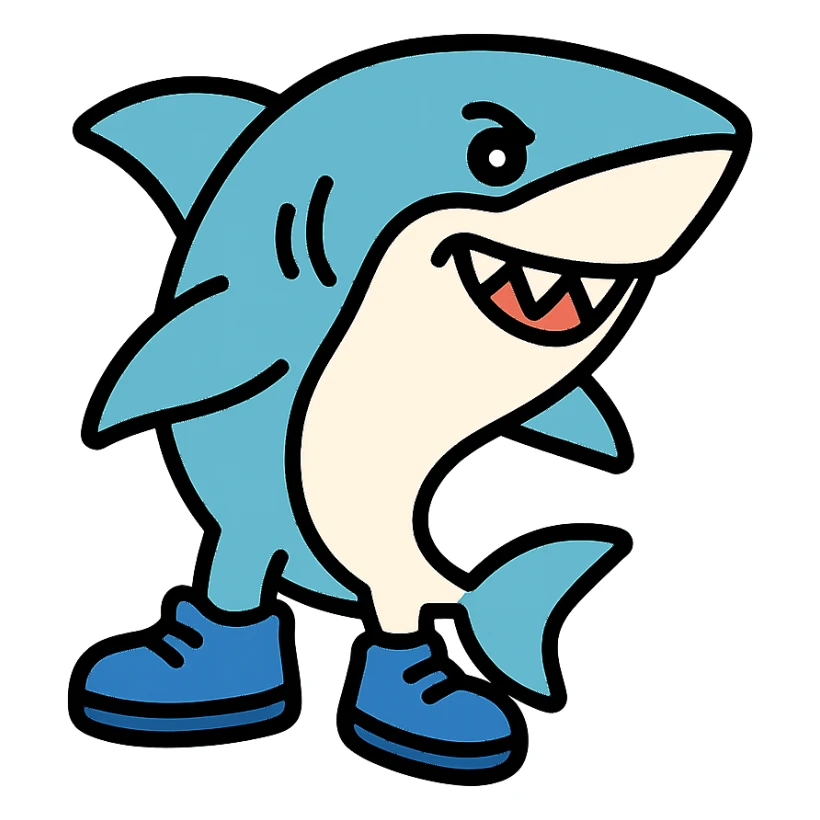 shark with blue shoes color outline icon sticker