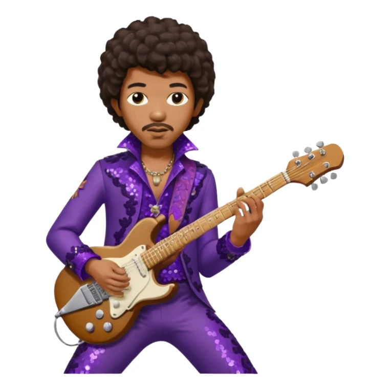 Jimi Hendrix with dark brown hair, dark purple sequin outfit sticker