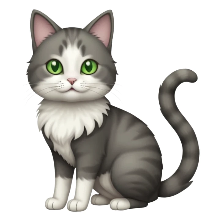 full body half dark grey and half white cat with white front legs sticker