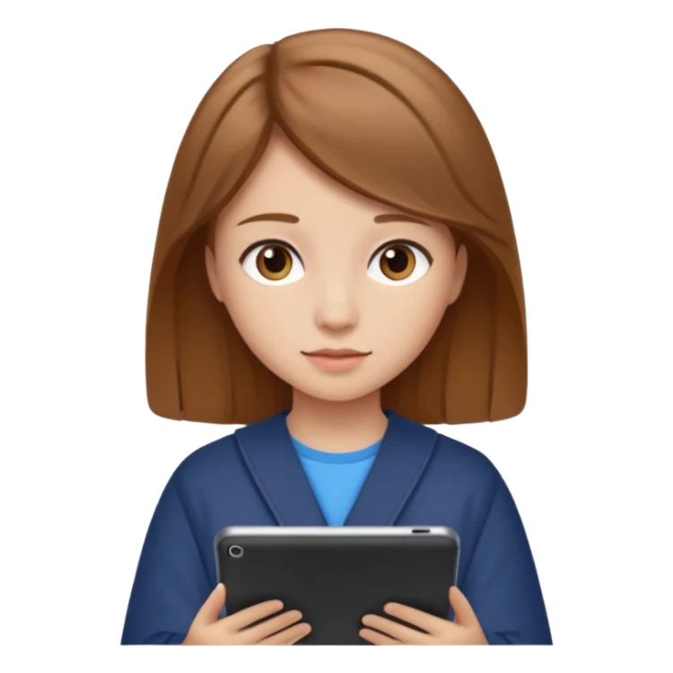 Girl with light brown hair studying with an iPad sticker
