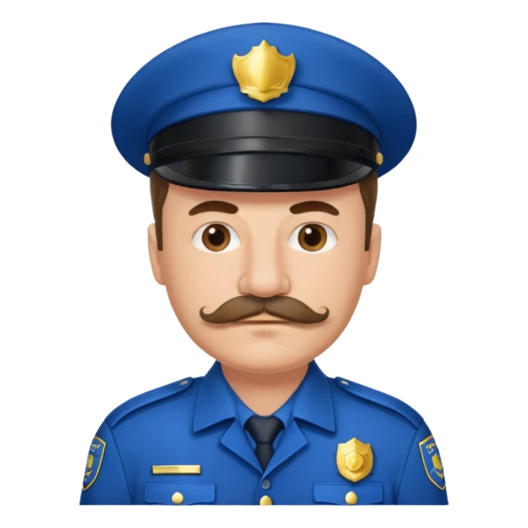 Middle-aged, male,solemn, mustache, police uniform in blue sticker