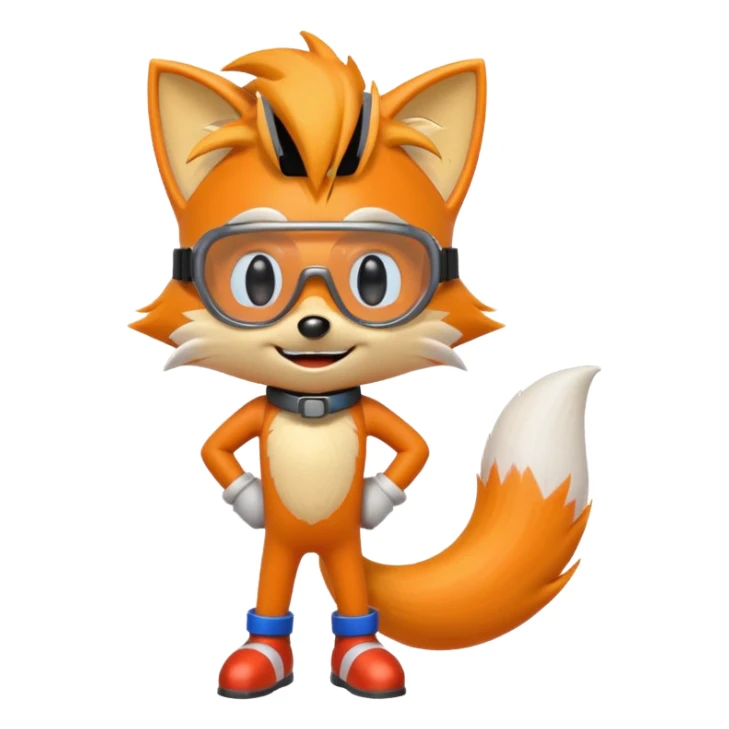 Tails from Sonic the Hedgehog, smiling with goggles on head sticker