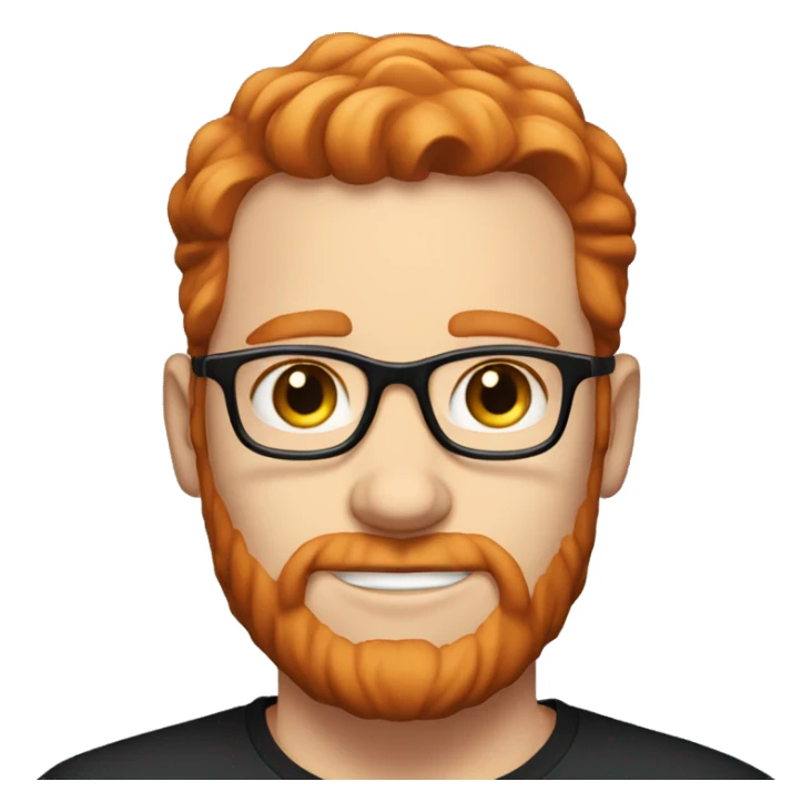 35 year old, male, red hair, pale, no beard, blue eyes, white glasses, black shirt sticker