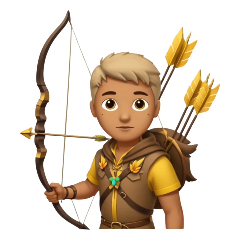 The classic hunter image with a bow and arrow on his back, dressed in brown yellow with some animal made decorations on his clothes sticker