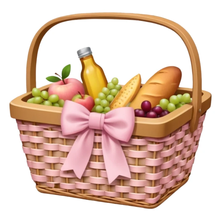 picnic basket with a soft pink bow, natural woven texture sticker