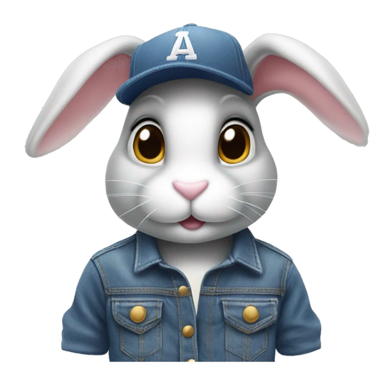 Bunny wearing overall denim and baseball cap sticker