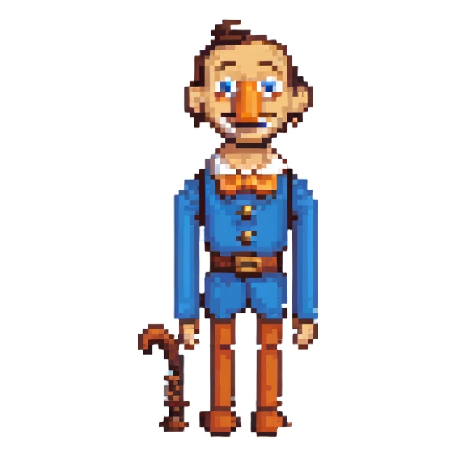 Pinocchio wooden puppet with a long nose, blue clothes sticker