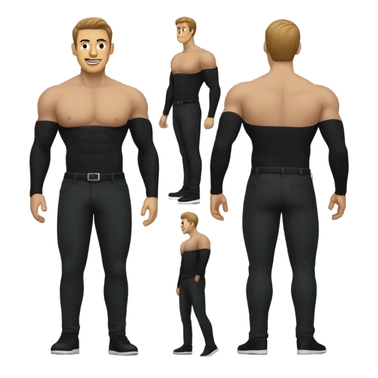 muscle black turtleneck shirt and black pants and shoes front and back view sticker