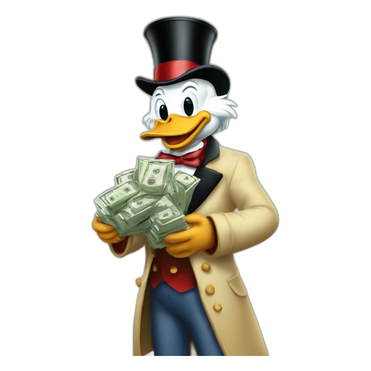 Scrooge McDuck holding lots of cash sticker
