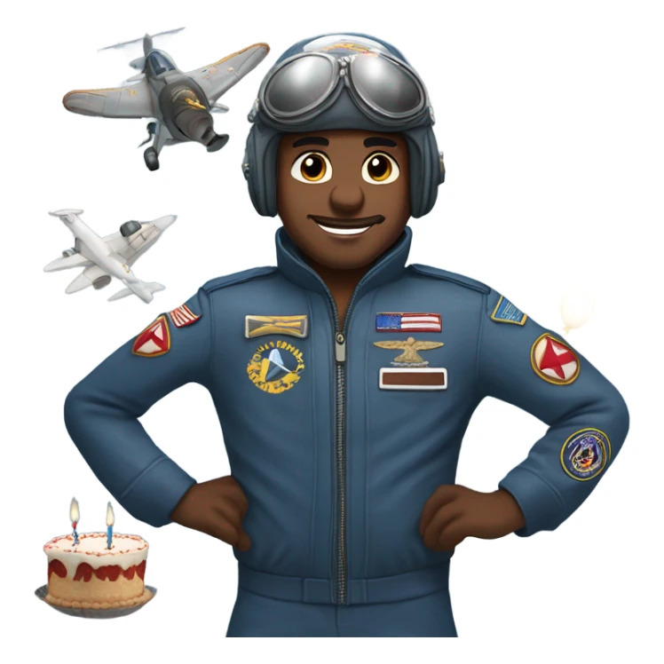 Rolando Cooper as a fighter pilot celebrating his birthday sticker