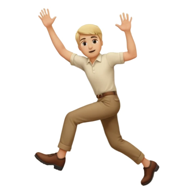 Blonde man with brown trousers and cream shirt climbing over wall sticker