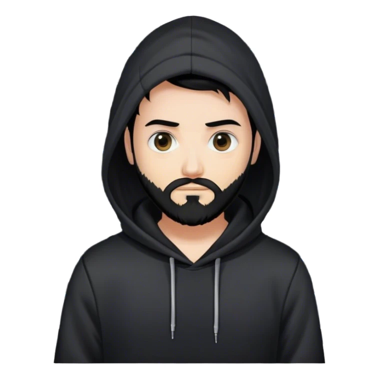 hackeur blanc cheveux noir barbe et capuche noir à côté d'un server ia sticker