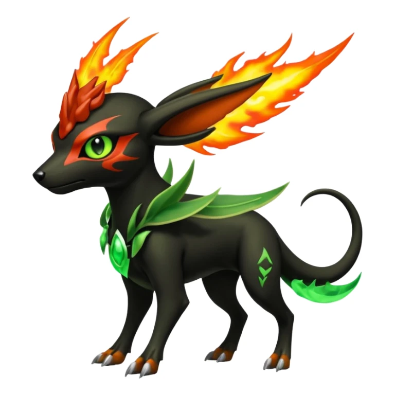 Futuristic volcanic elemental badass cool tough evil Houndoom-Bayleaf-Celebi-Pokémon-Fakémon-hybrid-creature sticker