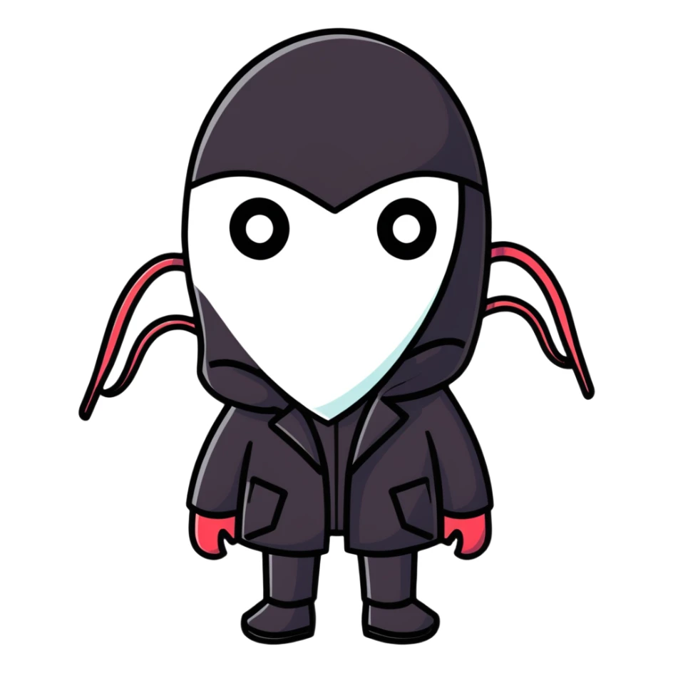 Squid Game Front Man with black geometric mask and black coat sticker