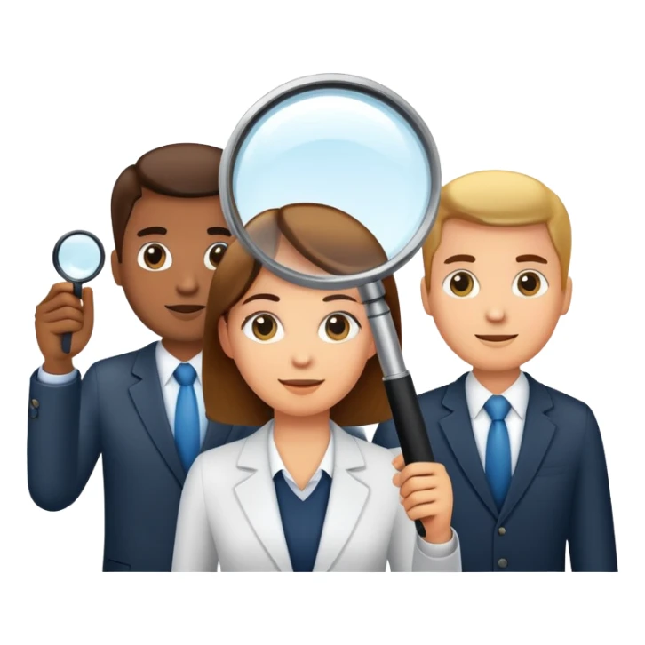 A business team under a magnifying glass sticker