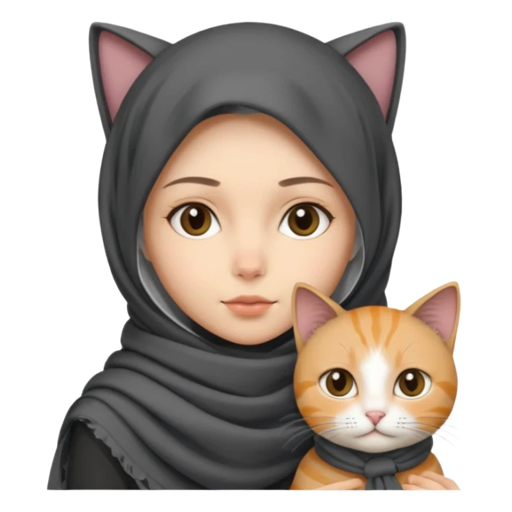 veiled girl with a dark gray scarf and a cat beside her sticker