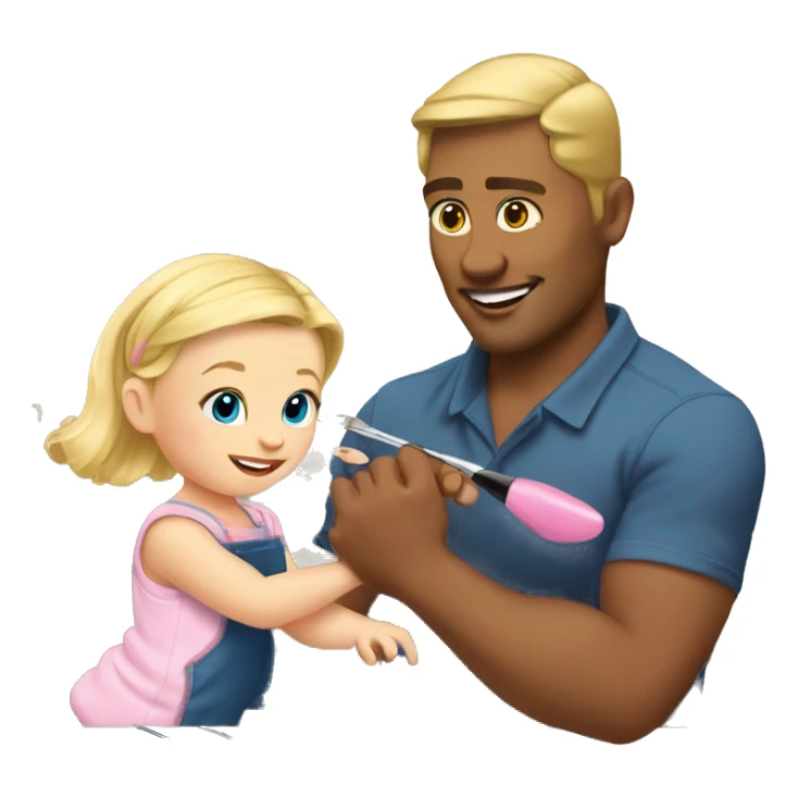blonde babydaughter gives blonde dad a manicure sticker