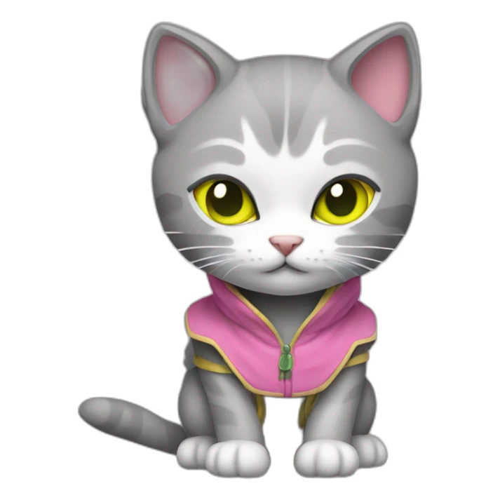 Grey Ninja kitten with yellow green eyes pink clothing  sticker