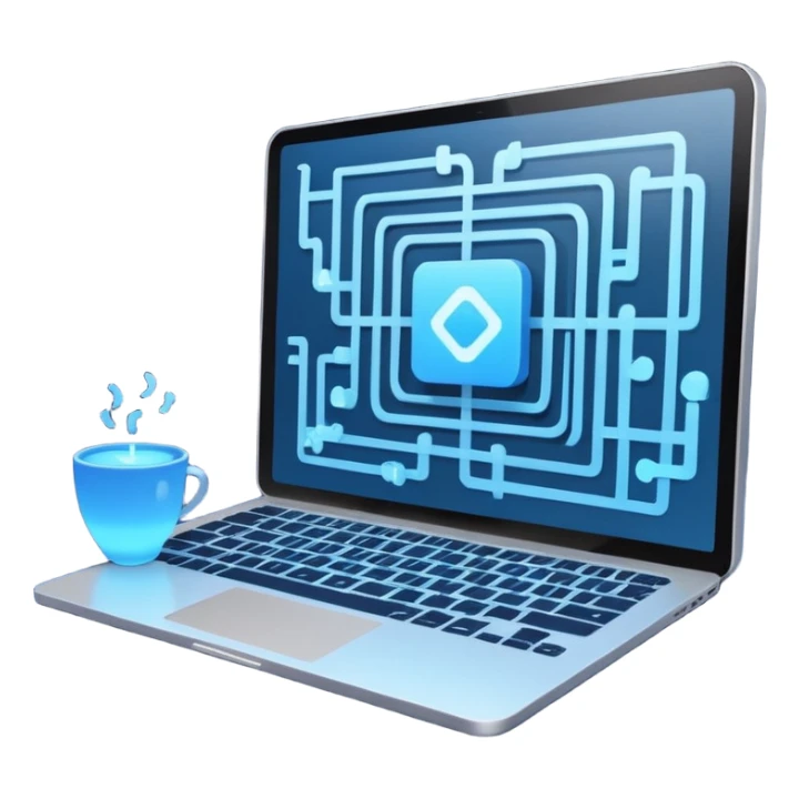 AI webflow on a computer - really complicated, sequences of squares connected to other squares, lines sticker