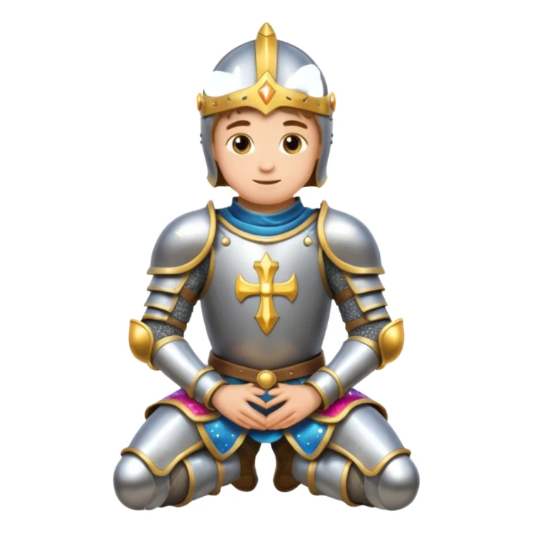 knight kneeling with sparkles, bright and cheerful, emoji style, no text sticker