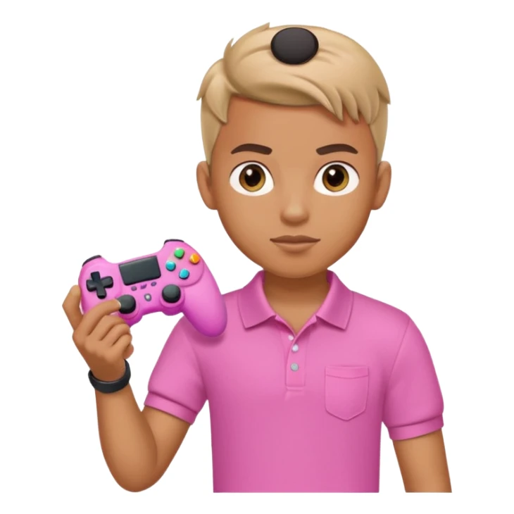 generate a pretty tan bratz boy with a pink polo. Holding a gaming controller in hand sticker