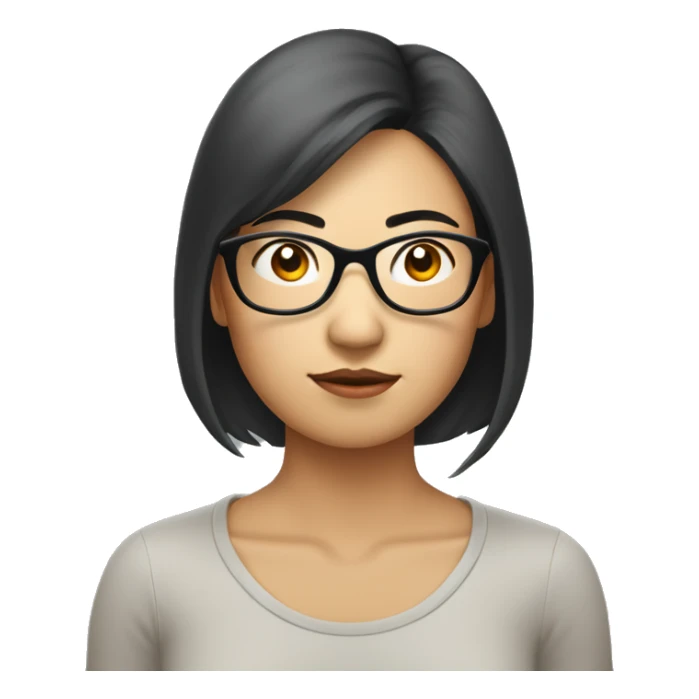 asian woman with glasseswho is seriously thinking about something with hand sticker