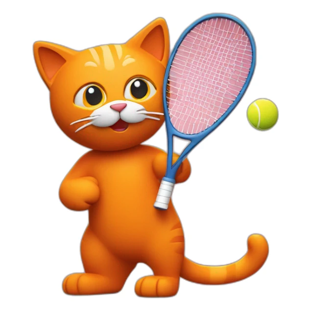 Orange Plasticine cat with a tennis racket in his hand sticker