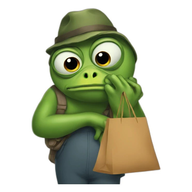 Pepe looking sad carrying bags  sticker