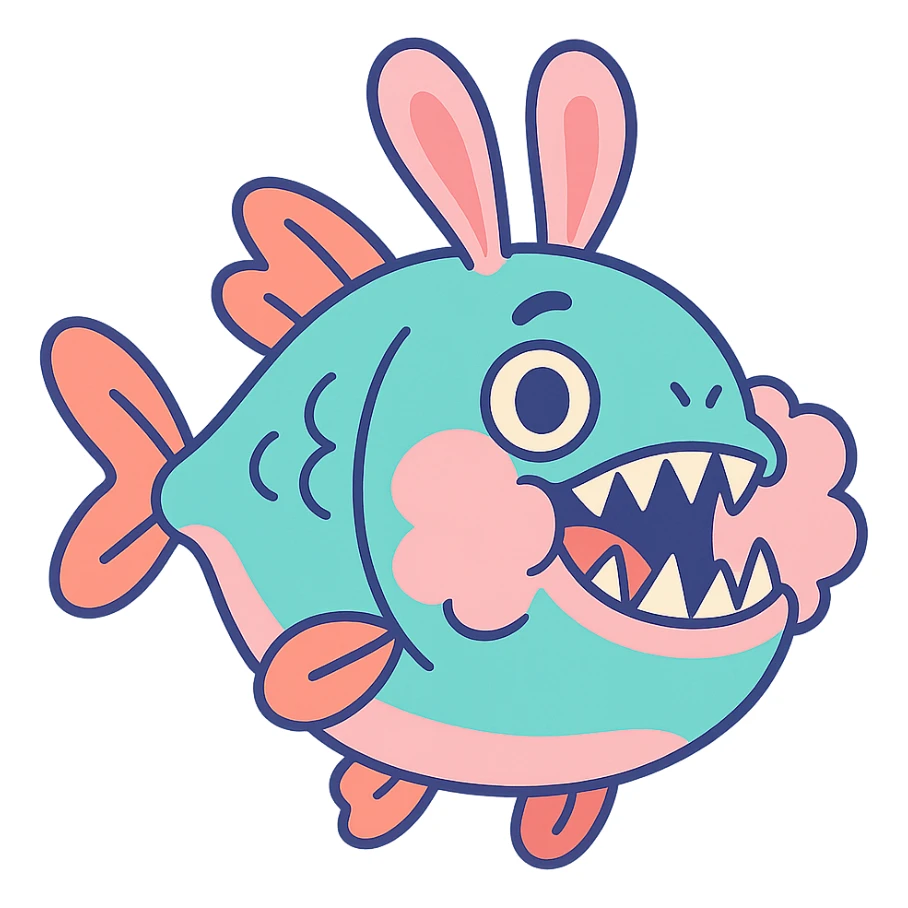 piranha with rabbit ears and fluffy cheeks, pastel colors sticker