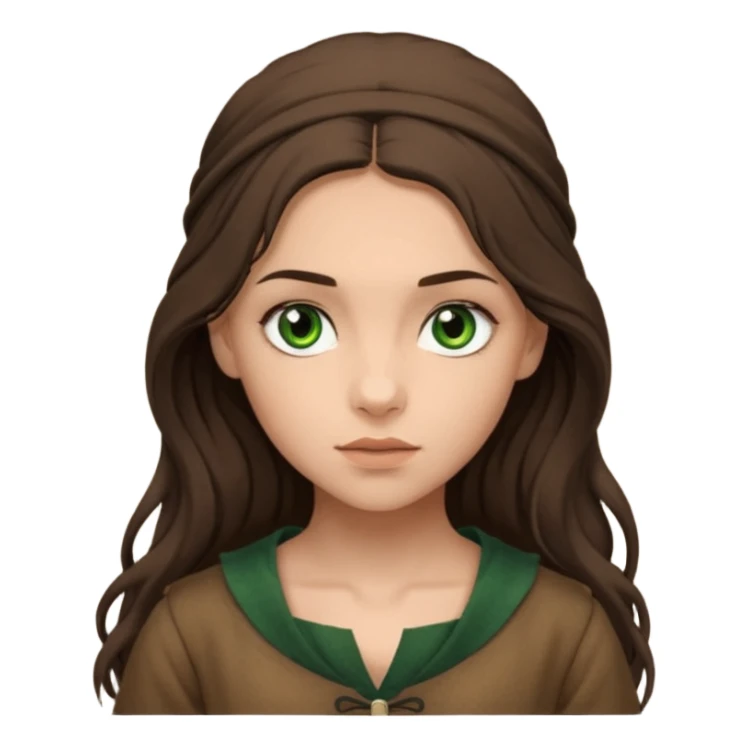 Eponine From Les Miserables with light skin, green eyes, Dark Brown long Hair, brown outfit sticker