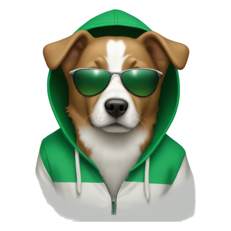 brown and white Dog with sunglasses and a green hoddie sticker