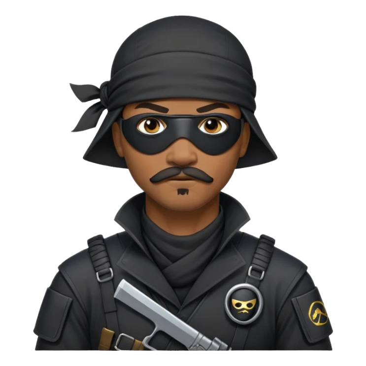 african-american mustache mercenary black asymmetrical eyepatch ninja hacker terminal command center sticker