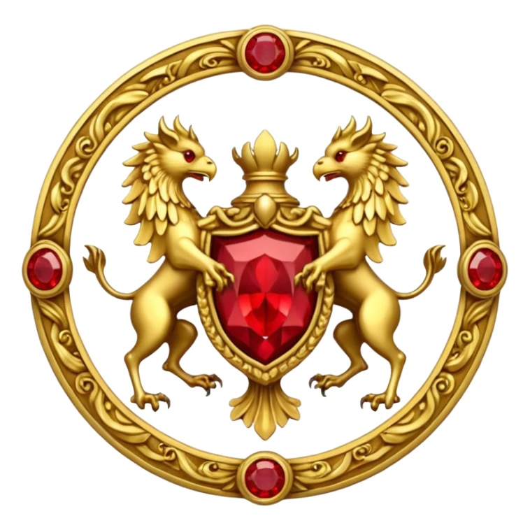 Golden griffin crest / brosch in a circle with 2 red gems and no background sticker