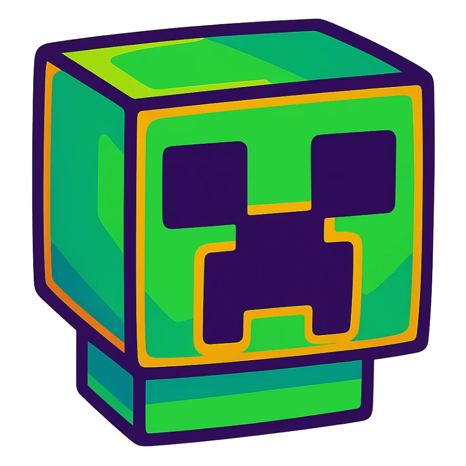 minecraft creeper face, bold colors, cartoonish, vibrant toon style sticker