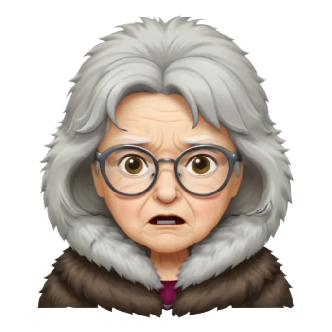 old woman with glasses angry wearing big furcoat sticker