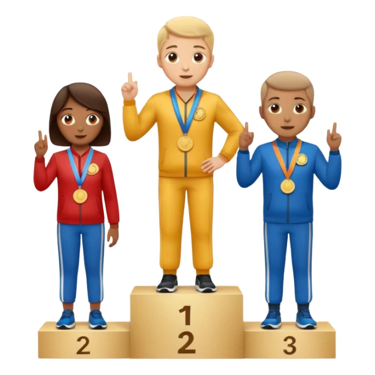 show people on podium in first, second and third place.  The podium should be labled 2, 1, 3 sticker