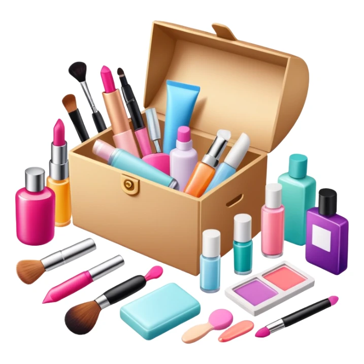 a beauty subscription box with various cosmetics and skincare items spilling out sticker