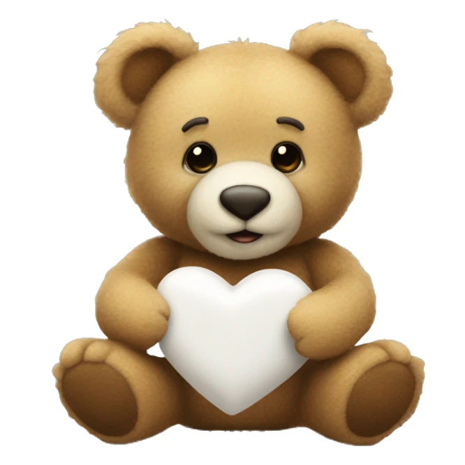 Teddybeer thats holding a white heart with “m” on the heart sticker