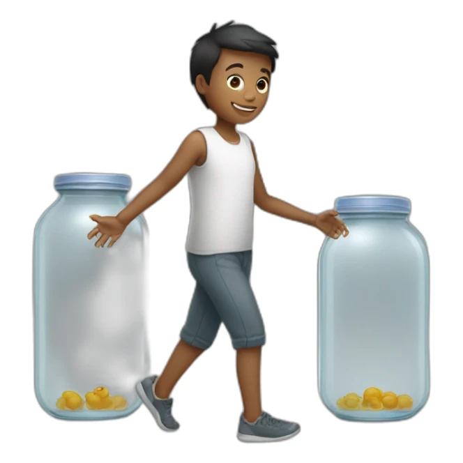 human ankles standing on the floor with an empty transparent jar between them,outside,to the left and to the right,front view sticker
