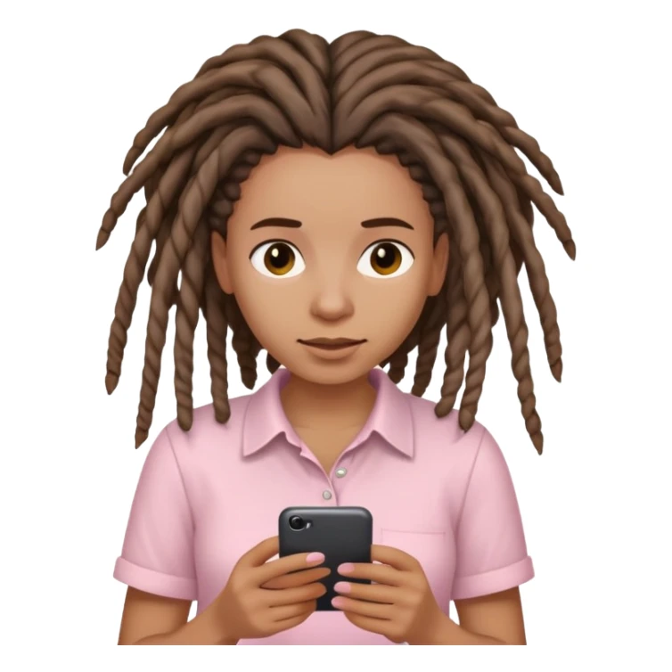 Medium brown woman with dreadlocks in Light pink shirt texting sticker