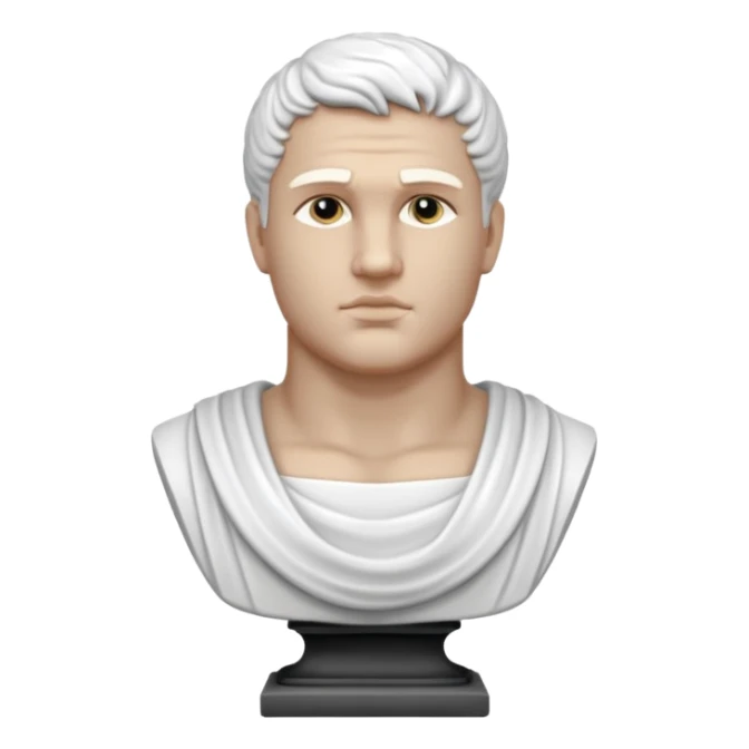 white classical roman bust, hunky,  white stone, no other colours than white sticker